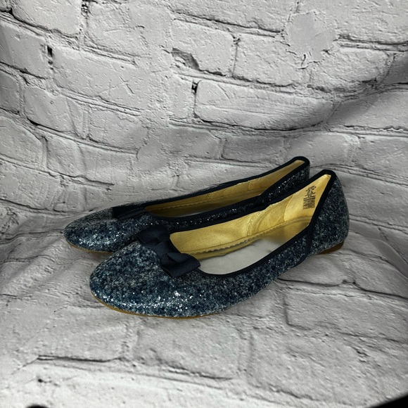 Lands' End Shoes - Lands' End Women’s Blue Sequin Glitter Ballet Flats w/Bow Round Toe Slip On Sz 7